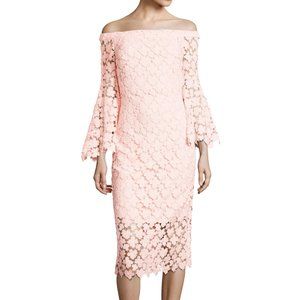 Shoshanna Pink Off the shoulder Bell-sleeve Lace Midi Dress size 4
